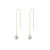 Japanese Akoya White Round Pearl Chain Earrings 14k Yellow Gold